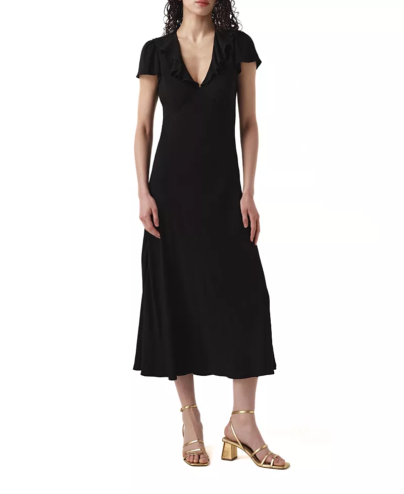 Ghost London Kimmy Frill Neck Crepe Midi Dress