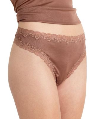  Women's Soft Silk Lace Trim Thong