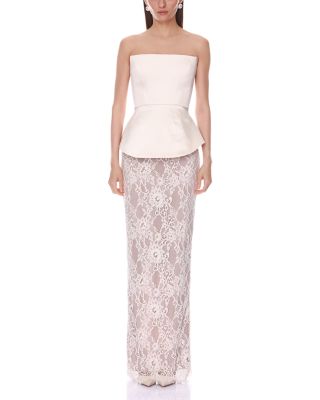 Strapless Satin & Lace Maxi Dress