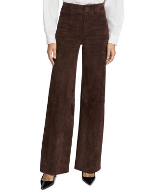 The Suede Slim Palazzo Jeans in Dark Brown