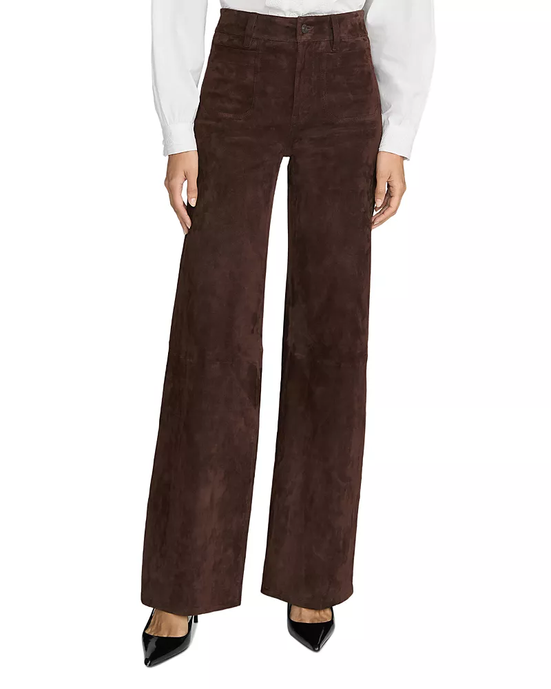 Frame The Suede Slim Palazzo Jeans in Dark Brown
