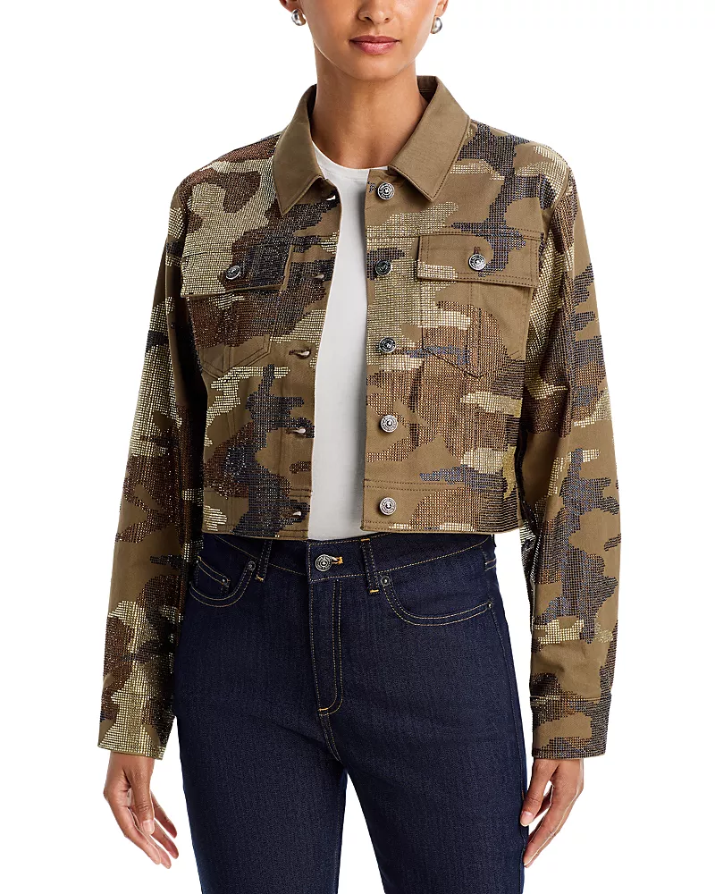 Cinq a Sept Lexie Cotton Stretch Embellished Camo Jacket