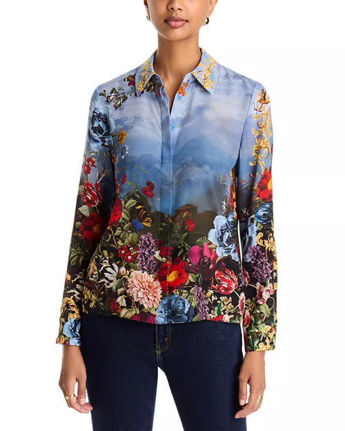 Alice and Olivia Willa Silk Placket Top