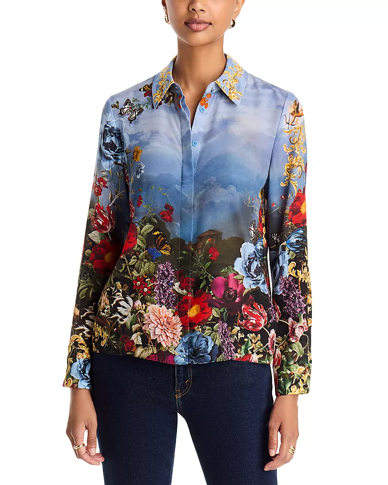 Alice and Olivia Willa Silk Placket Top