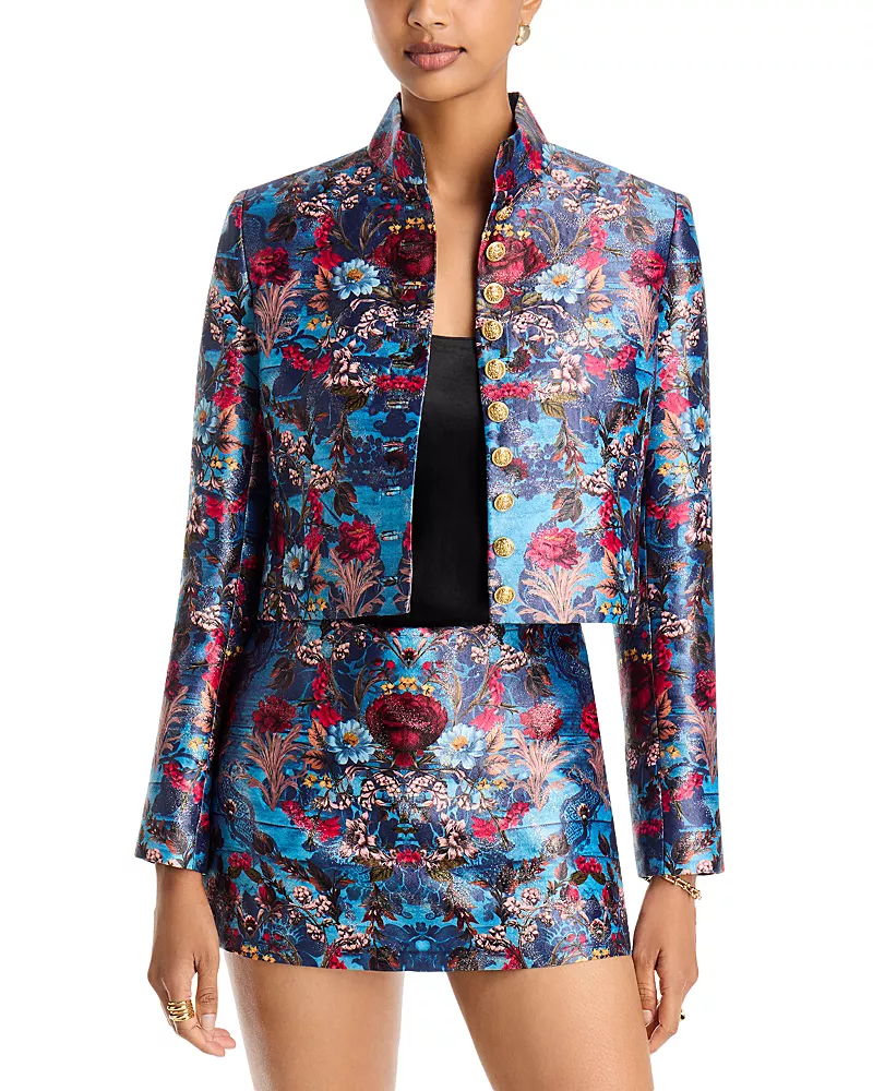 Alice and Olivia Emerson Jacquard Stand Collar Jacket