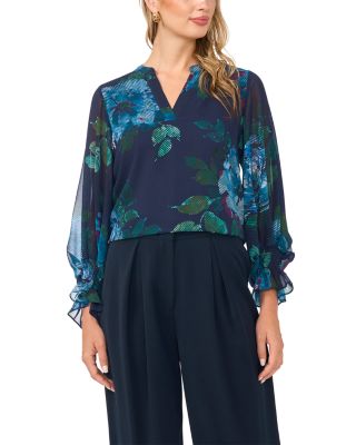 Split Neck Long Sleeve Top