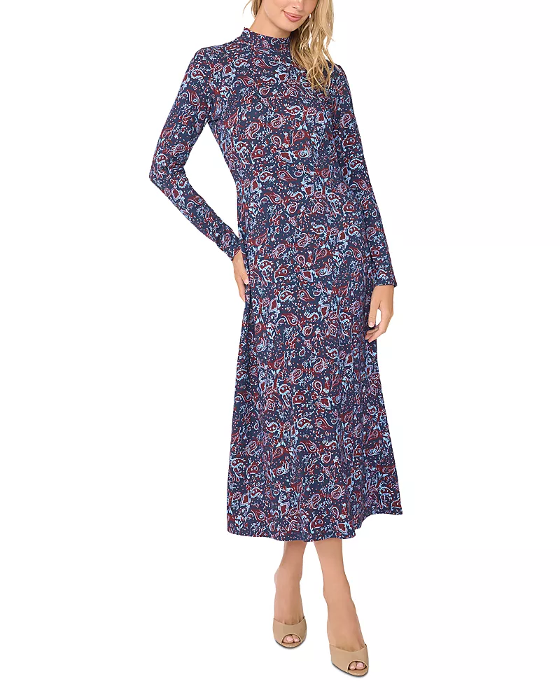 Vince Camuto Printed Mock Neck Maxi Dress