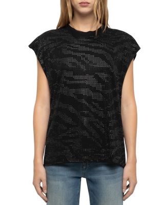 Zadig & Voltaire Cloe Cotton Embellished Zebra Motif Top