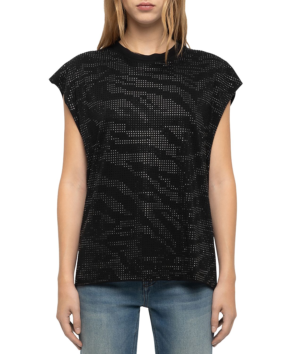 Zadig & Voltaire Cloe Cotton Embellished Zebra Motif Top