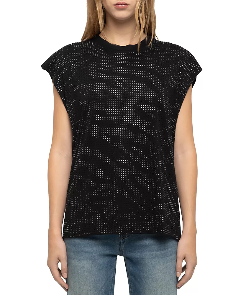 Zadig & Voltaire Cloe Cotton Embellished Zebra Motif Top