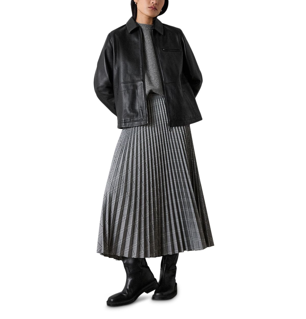 Petites Check Pleated Midi Skirt - angle 1