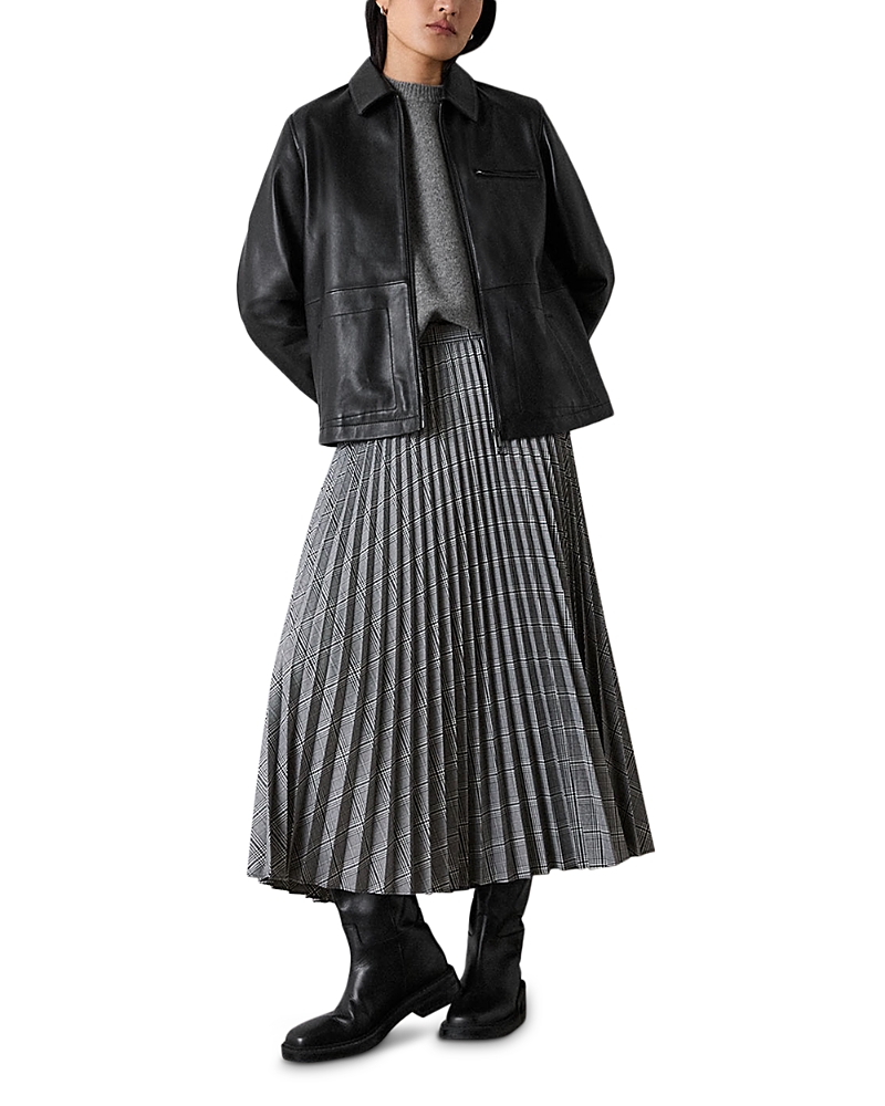Whistles Petites Check Pleated Midi Skirt