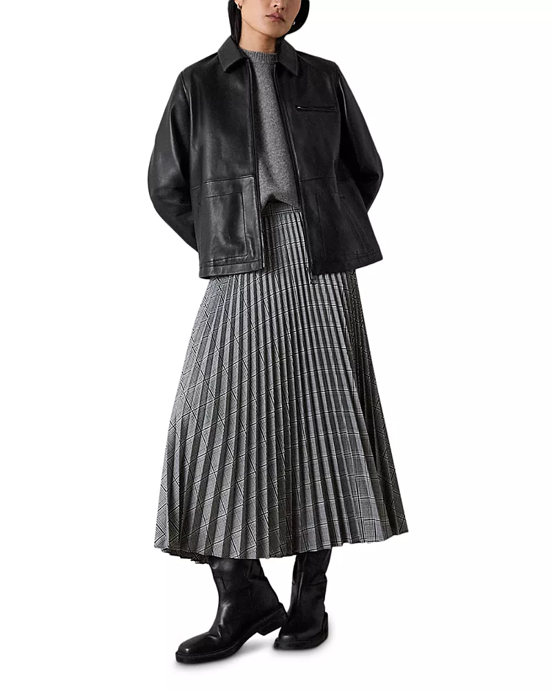 Whistles Petites Check Pleated Midi Skirt