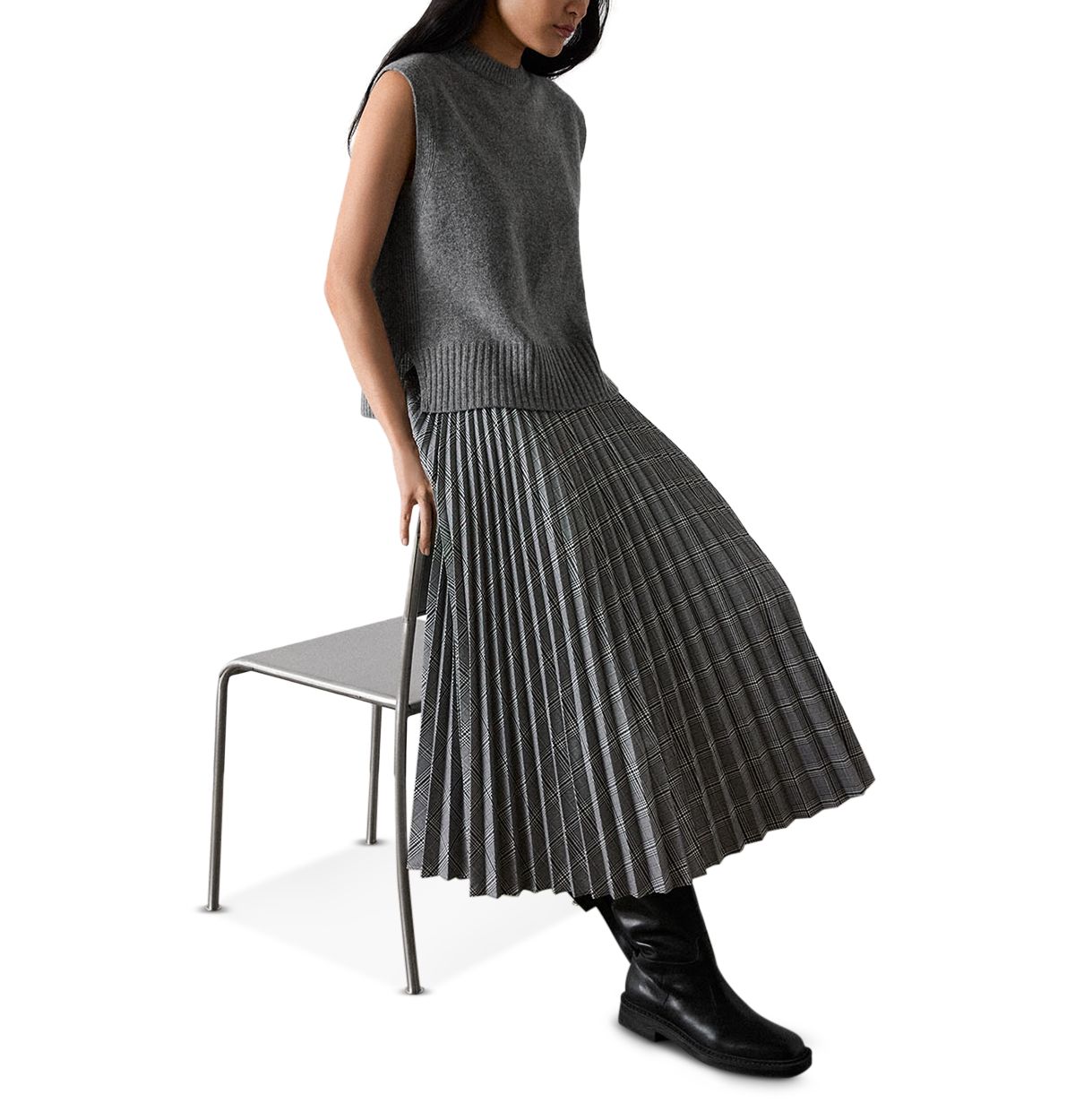 Petites Check Pleated Midi Skirt thumbnail 2