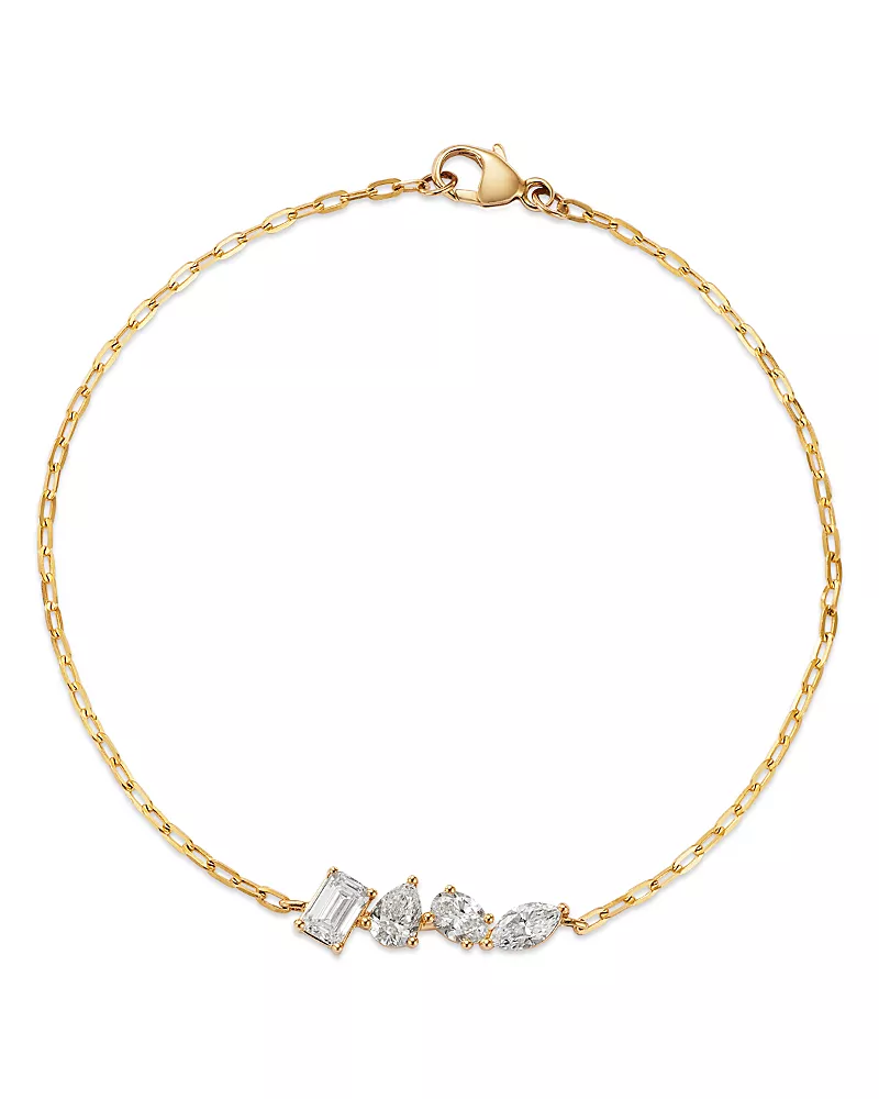 Bloomingdale's Fine Collection Luxe Collection Certified Lab Grown Diamond Mixed Cut Paperclip Chain Bracelet in 14K Yellow Gold, 1.0 tcw