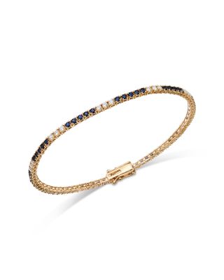 Diamond & Blue Sapphire Tennis Bracelet in 14K Yellow Gold