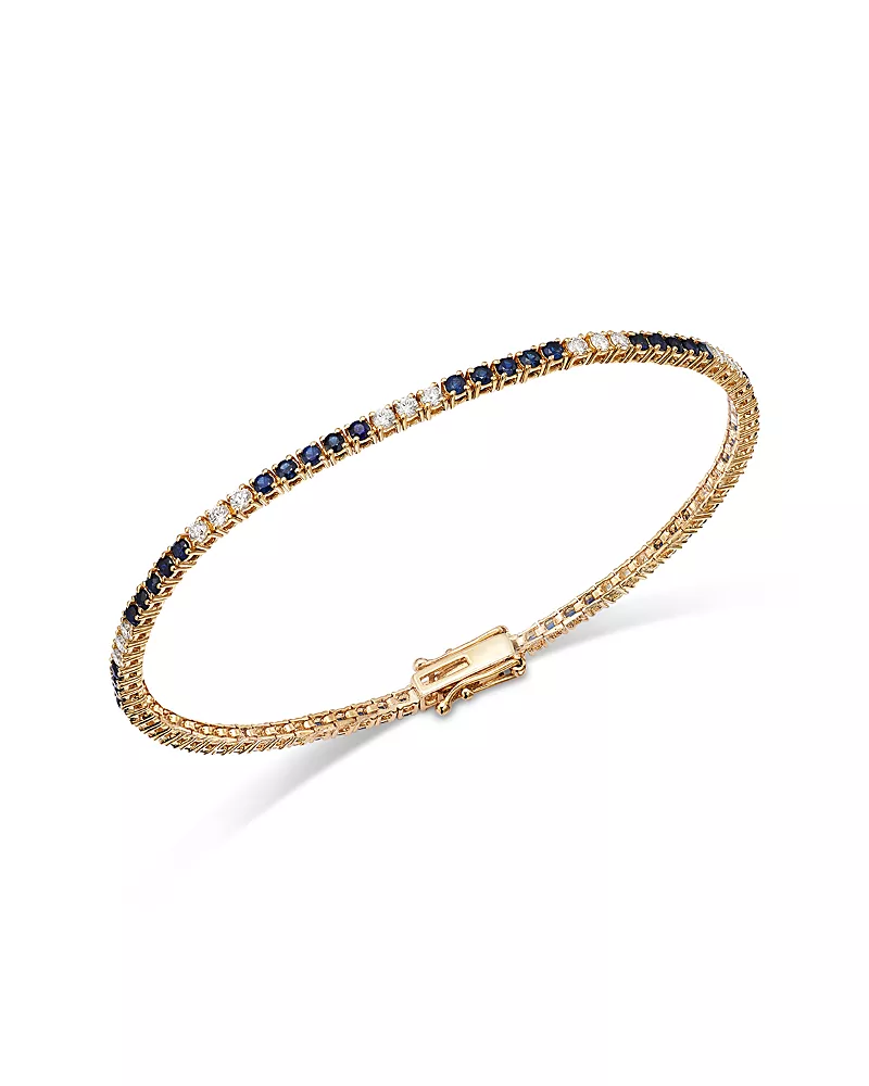 Bloomingdale's Fine Collection Diamond & Blue Sapphire Tennis Bracelet in 14K Yellow Gold