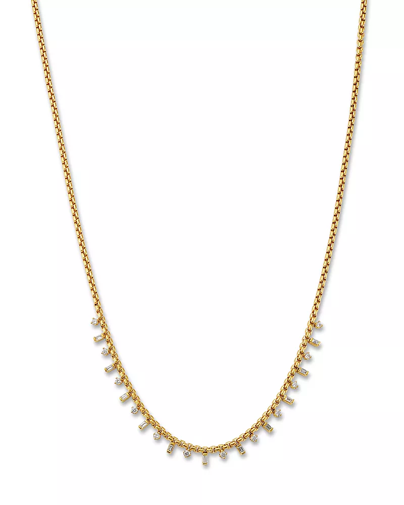 Zoe Chicco 14K Yellow Gold Diamond Round & Baguette Prong Set Collar Necklace, 0.46 tcw