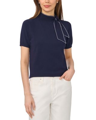 Tie Neck Short Sleeve Sweater