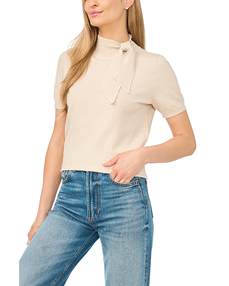 Cece Tie Neck Short Sleeve Sweater