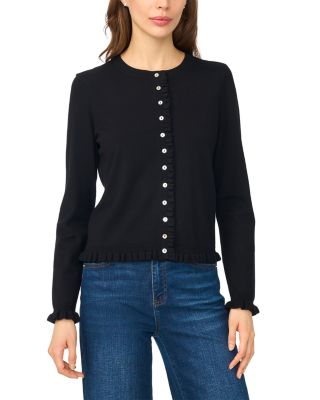 Ruffle Trim Crewneck Cardigan