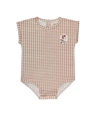 Ely's & Co. Unisex Gingham Owl Collection Romper - Baby In Mauve