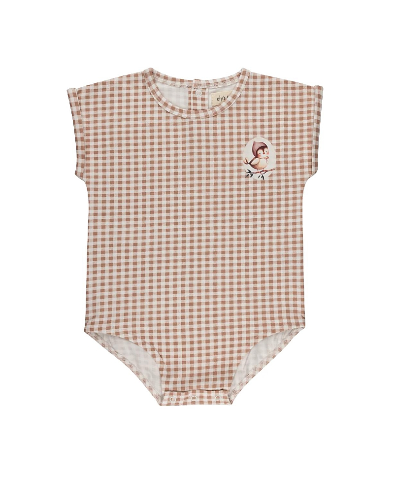 Ely's & Co. Unisex Gingham Owl Collection Romper - Baby In Mauve