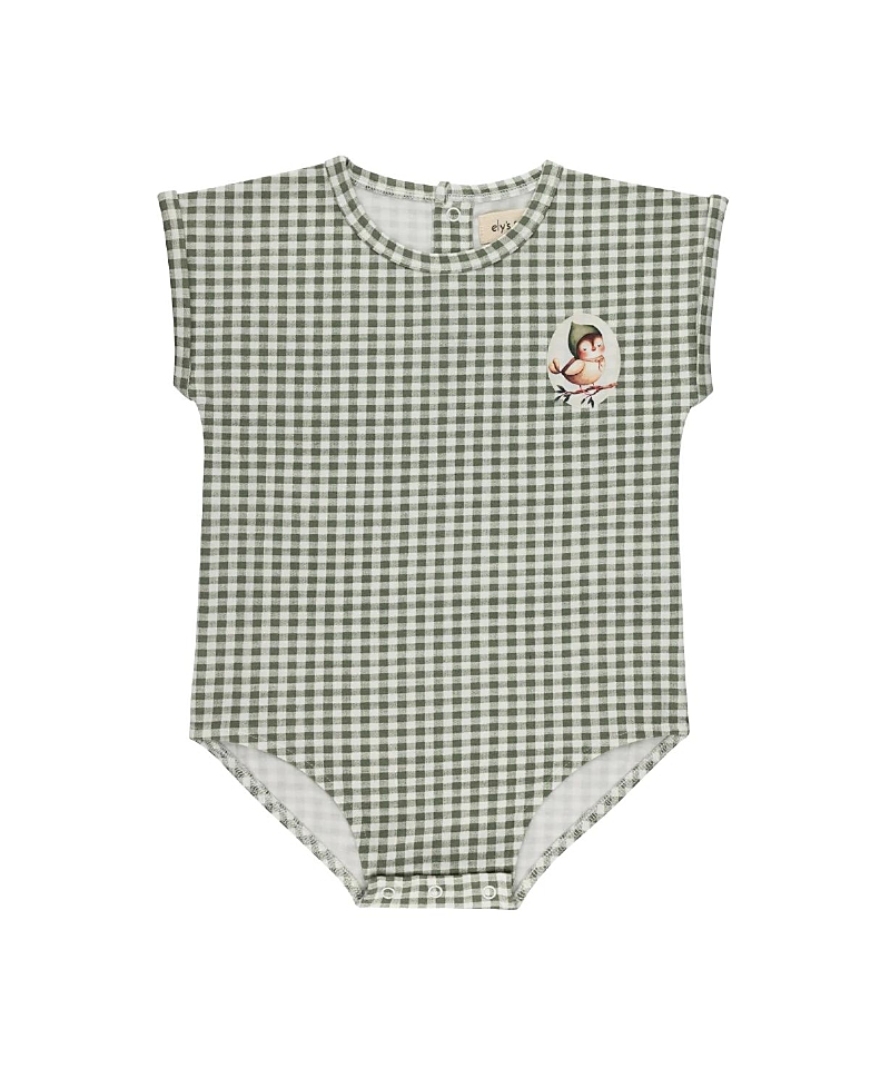 Ely's & Co. Unisex Gingham Owl Collection Romper - Baby In Sage