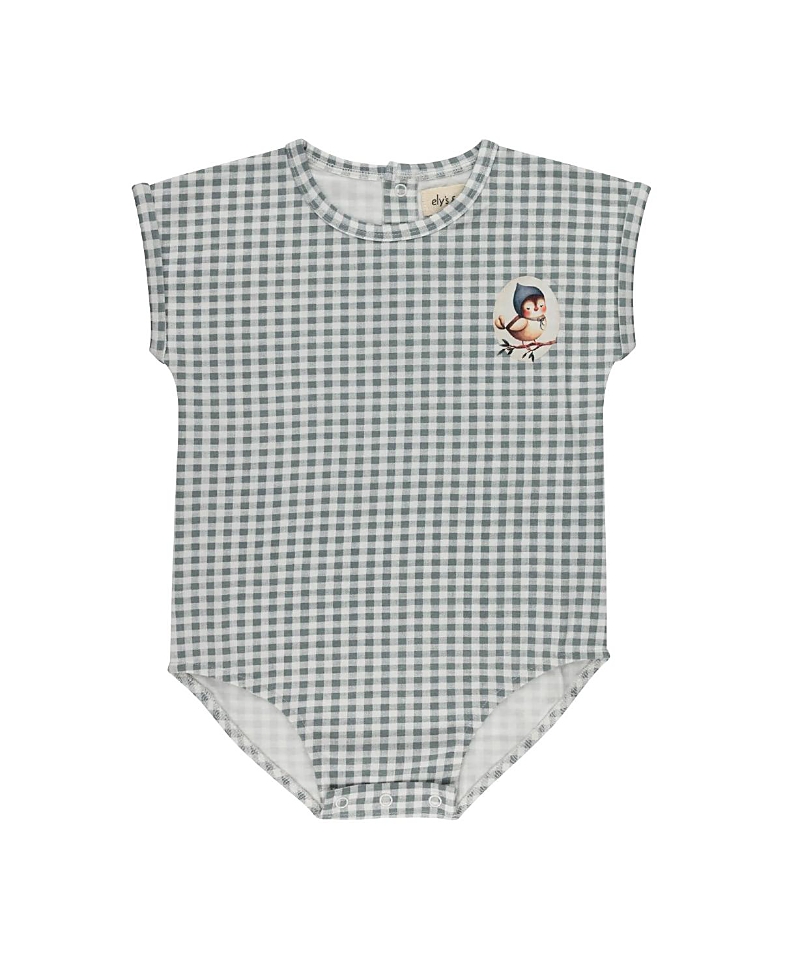 Ely's & Co. Unisex Gingham Owl Collection Romper - Baby In Blue