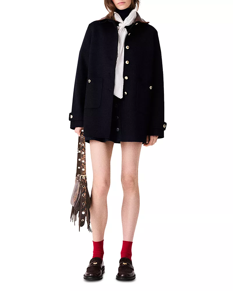 Maje Gedeus Wool Blend Double Faced Car Coat
