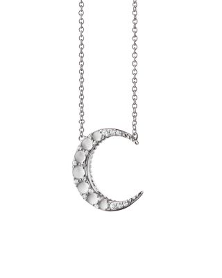 Sterling Silver White Sapphire & Moonstone Moon Necklace, 17"