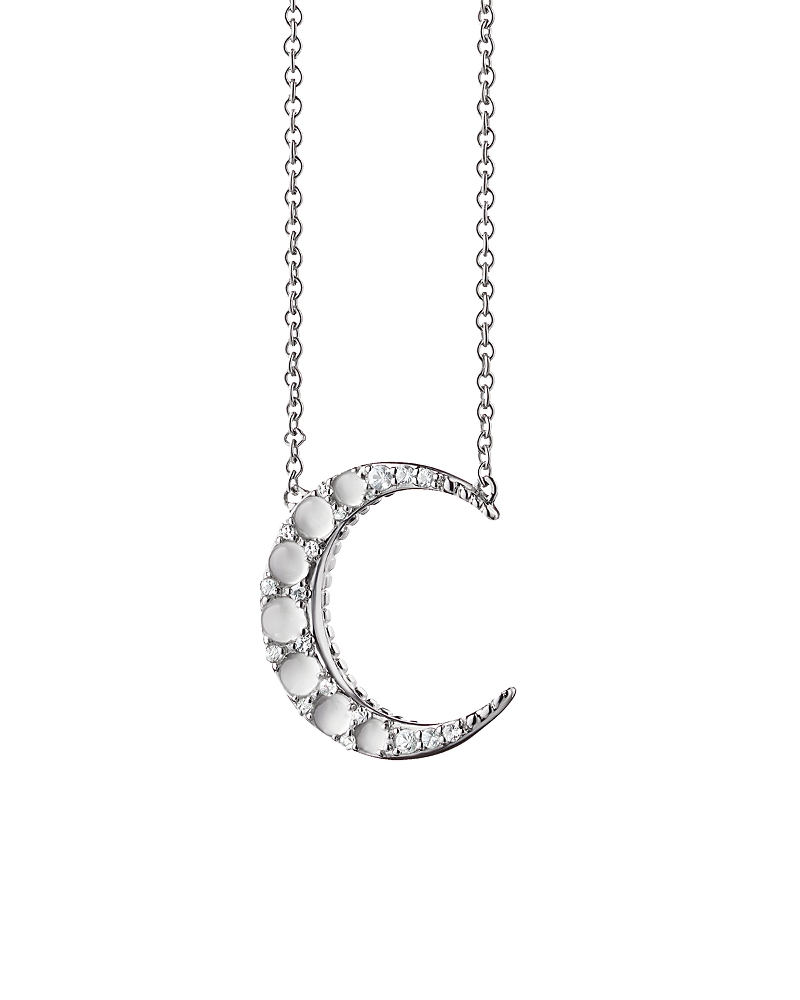 Monica Rich Kosann Sterling Silver White Sapphire & Moonstone Moon Necklace, 17
