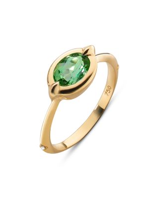 18K Yellow Gold Points North Green Tourmaline & Diamond Accent Ring