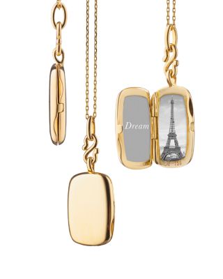 18K Yellow Gold Slim Lockets Rectangular Pendant Necklace, 16-17"