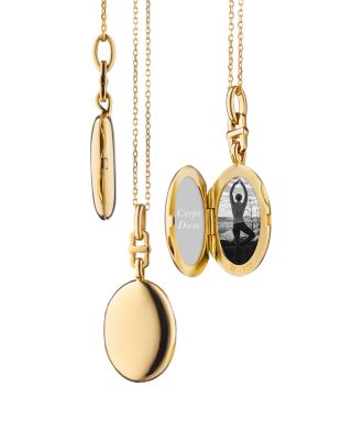 18K Yellow Gold Slim Lockets Oval Pendant Necklace, 16-17"