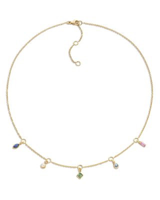 18K Yellow Gold Points North Multi Gemstone Points of Light Collar Necklace, 15-17"