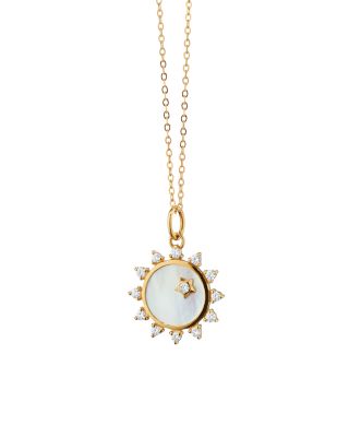 Monica Rich Kosann 18K Yellow Gold Diamond & Mother of Pearl Mini Happiness Sun Necklace, 17