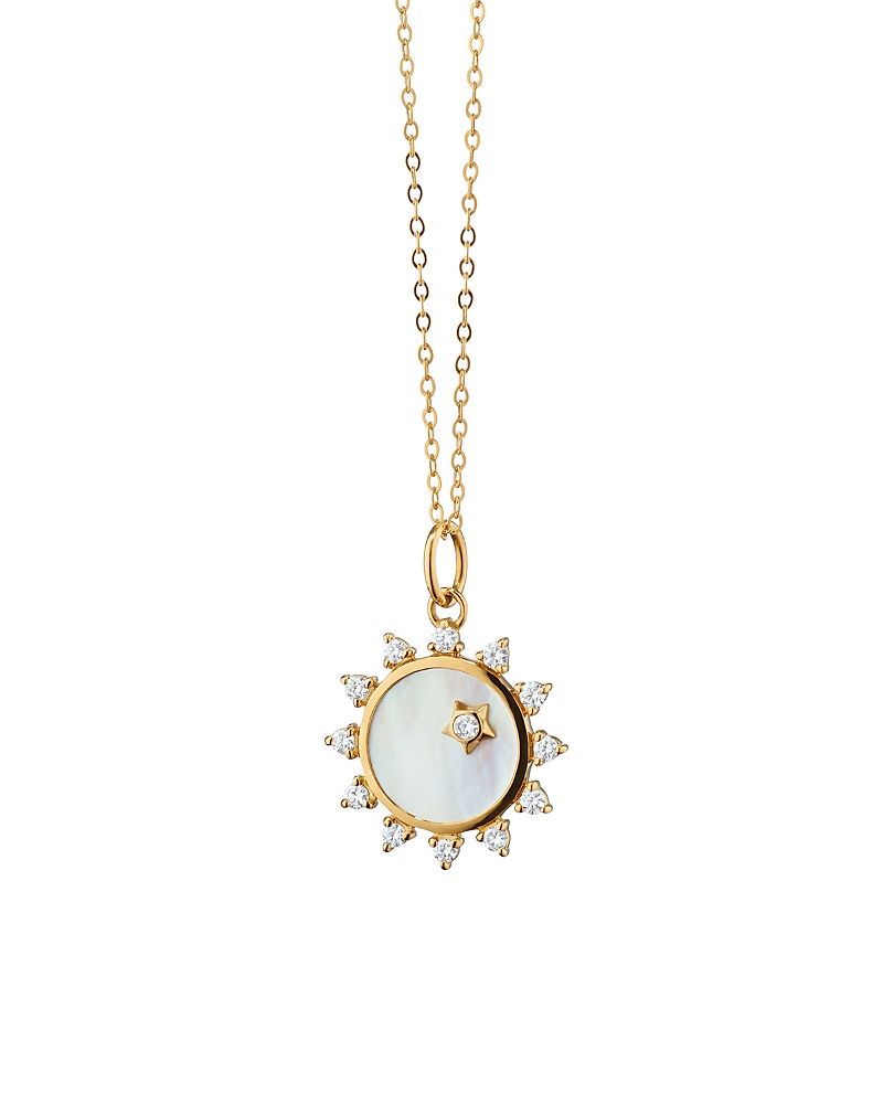 Monica Rich Kosann 18K Yellow Gold Diamond & Mother of Pearl Mini Happiness Sun Necklace, 17