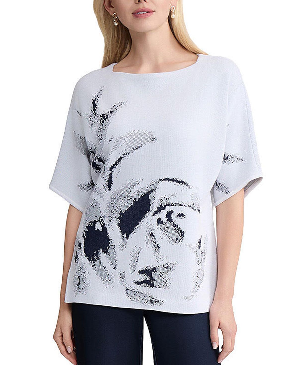 Ming Wang Plus Abstract Print Soft Knit Tunic