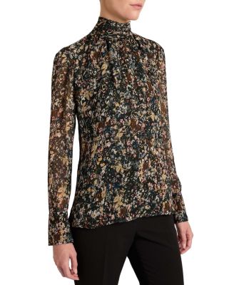  Phoenix Mock Neck Blouse in Abstract Floral Georgette