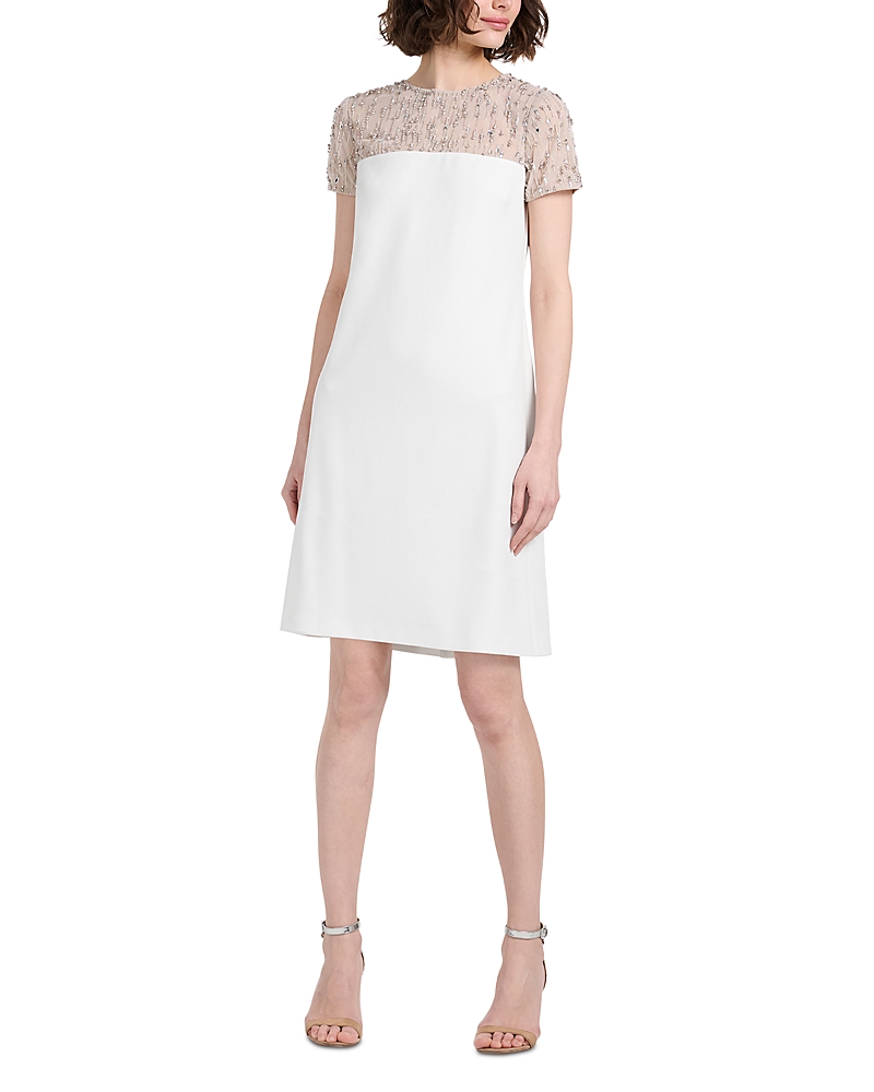 Emily Shalant Crystal Illusion Stretch Crepe Mini Dress