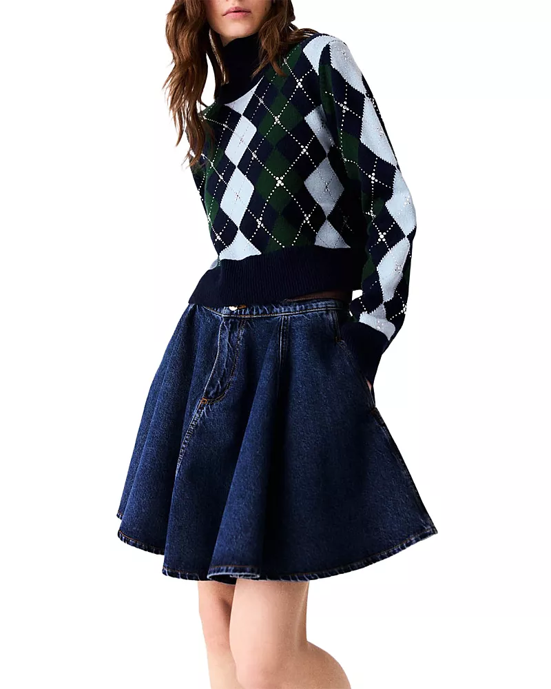 Maje Mirgy Wool Rhinestone Argyle Sweater