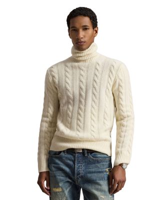 Cable Knit Wool Cashmere Turtleneck Sweater