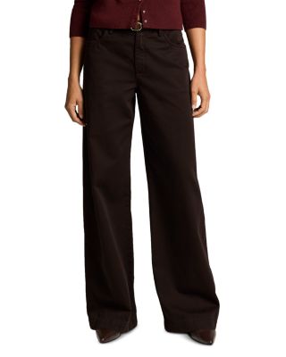Washed Cotton Mid Rise Wide Leg Pants