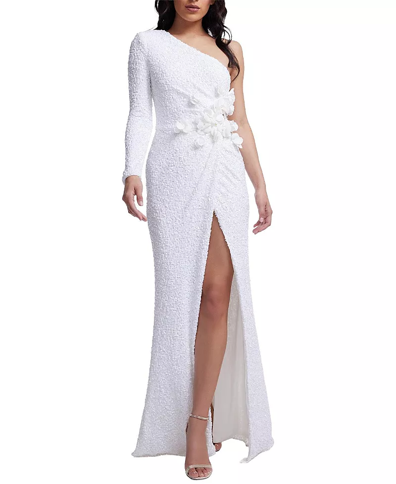Dress the Population Francis One Shoulder Boucle 3D Floral Gown