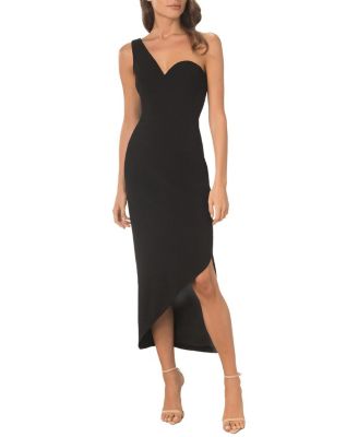 Dress The Population Magnolia One Shoulder Asymmetric Midi Dress In Black