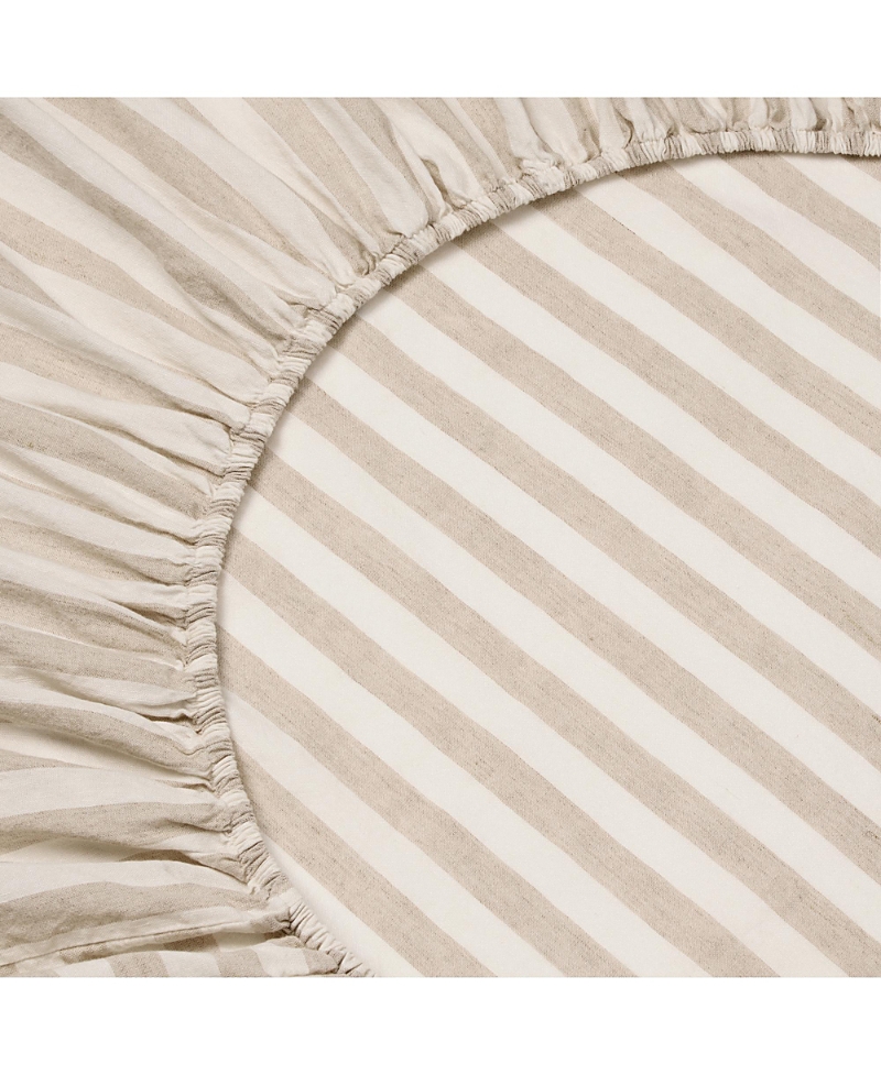 Piglet In Bed Pembroke Stripe Linen Blend Fitted Sheet, Queen In Neutral