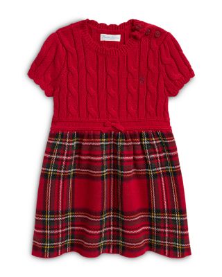 Girls' Plaid Skirt Cable Cotton Sweater Dress - Baby