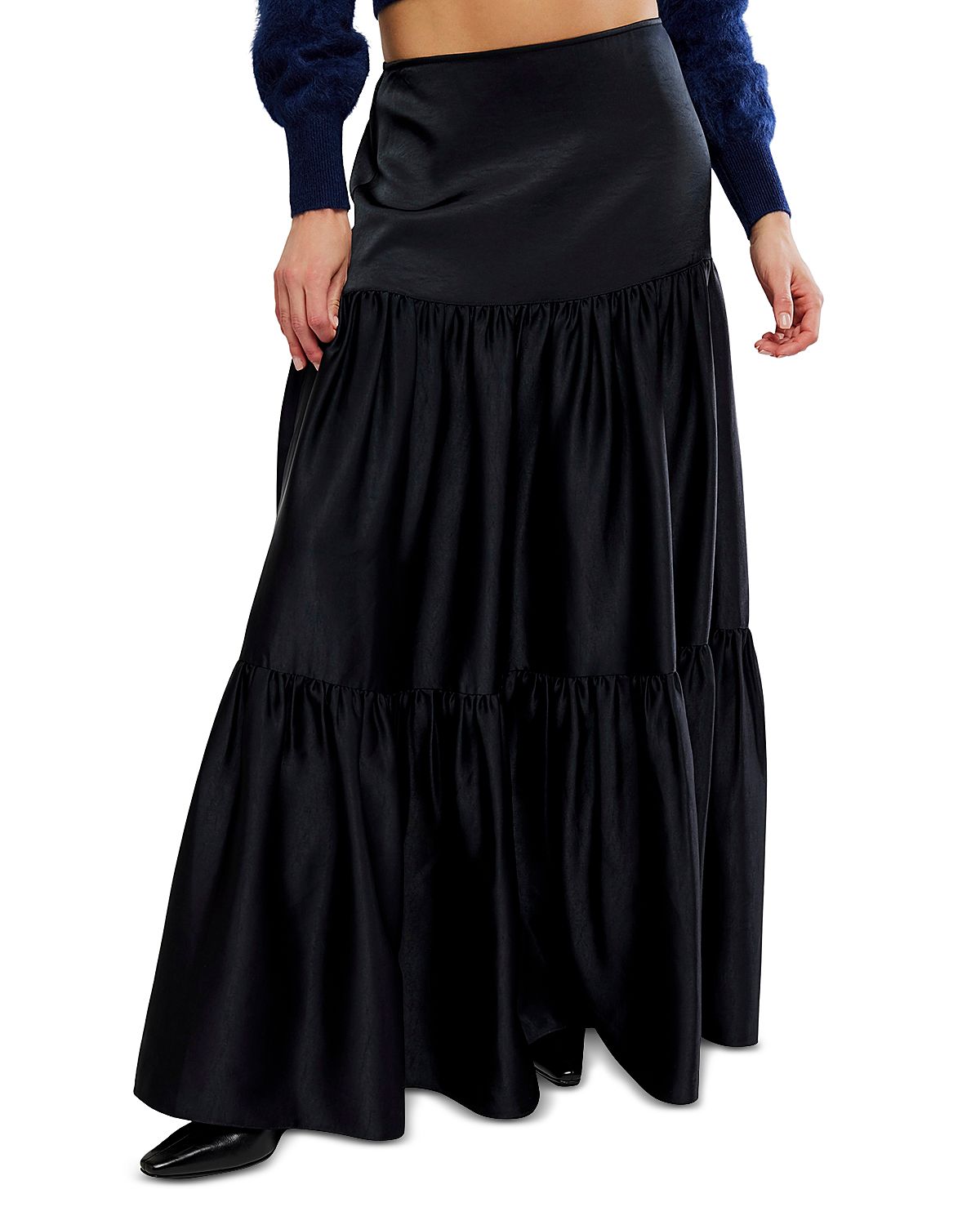 Free People Juliette Tiered Satin Maxi Skirt