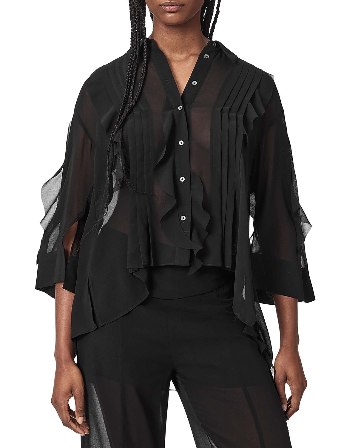 Allsaints Minna Ruffled High Low Shirt